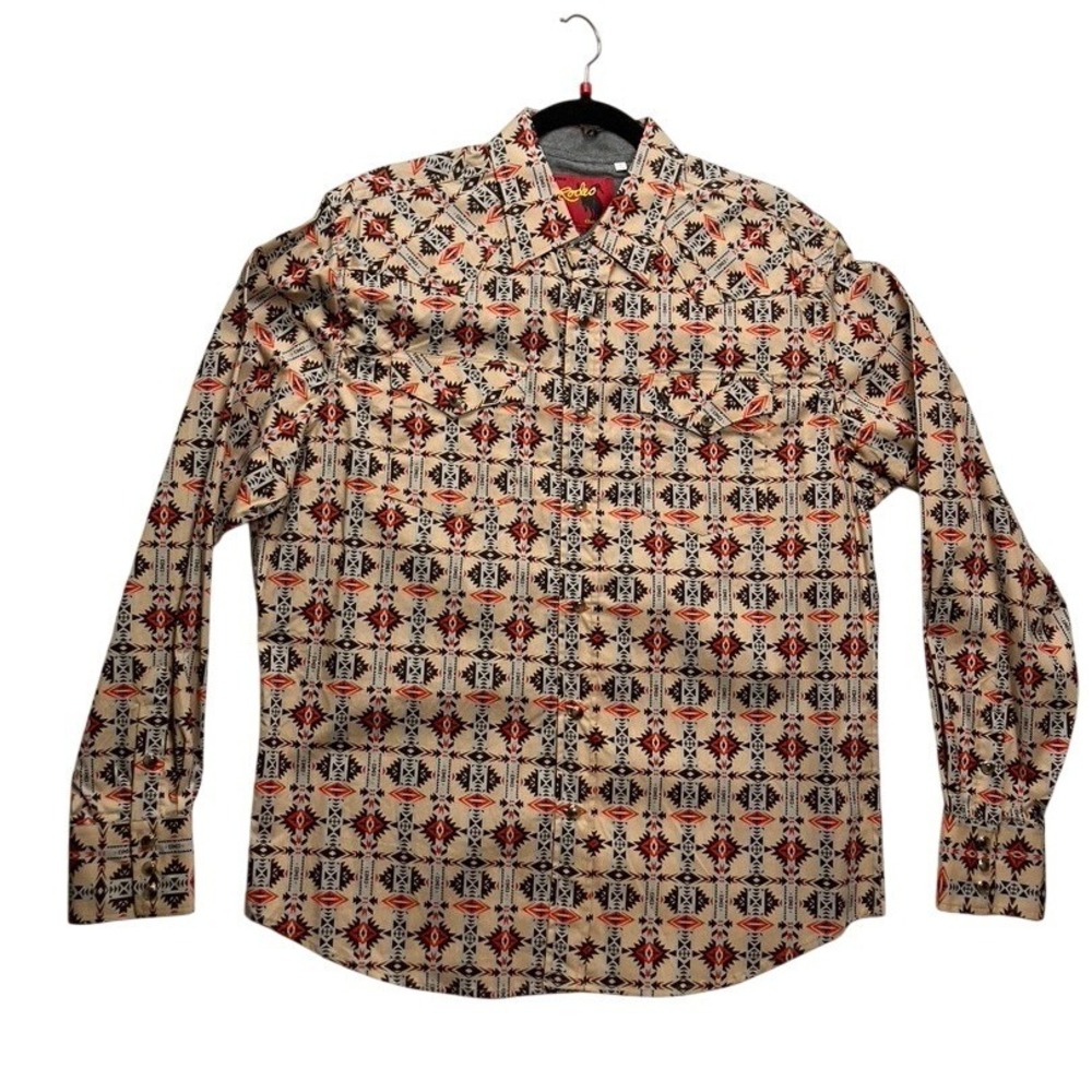 Rodeo Clothing Co Mens Southwestern Aztec Snap Front Western Shirt‎ Tan PS100L L